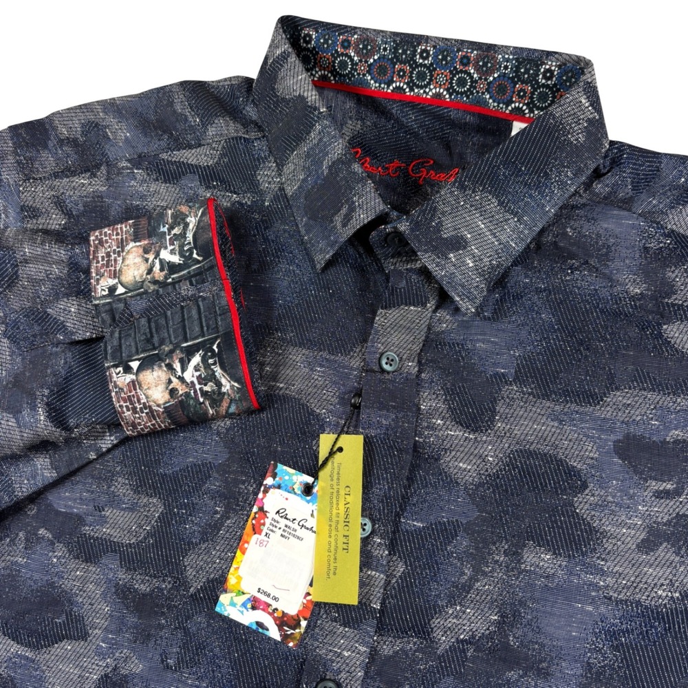 NEW Robert Graham Walsh Shirt Men XL Navy Camo Classic Fit Long Sleeve